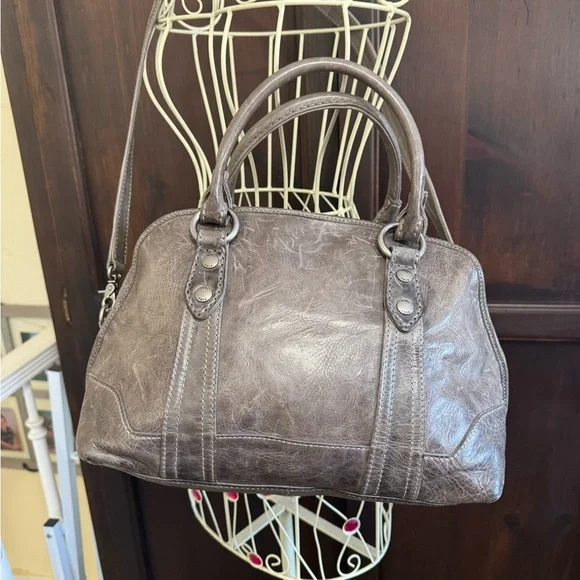 Frye Melissa Dome Satchel Gray Leather Crossbody Handbag - Picture 11 of 14